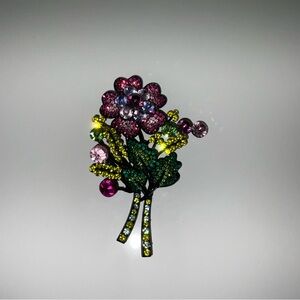Vintage Floral Crystal Brooch - Pink, Green, Yellow